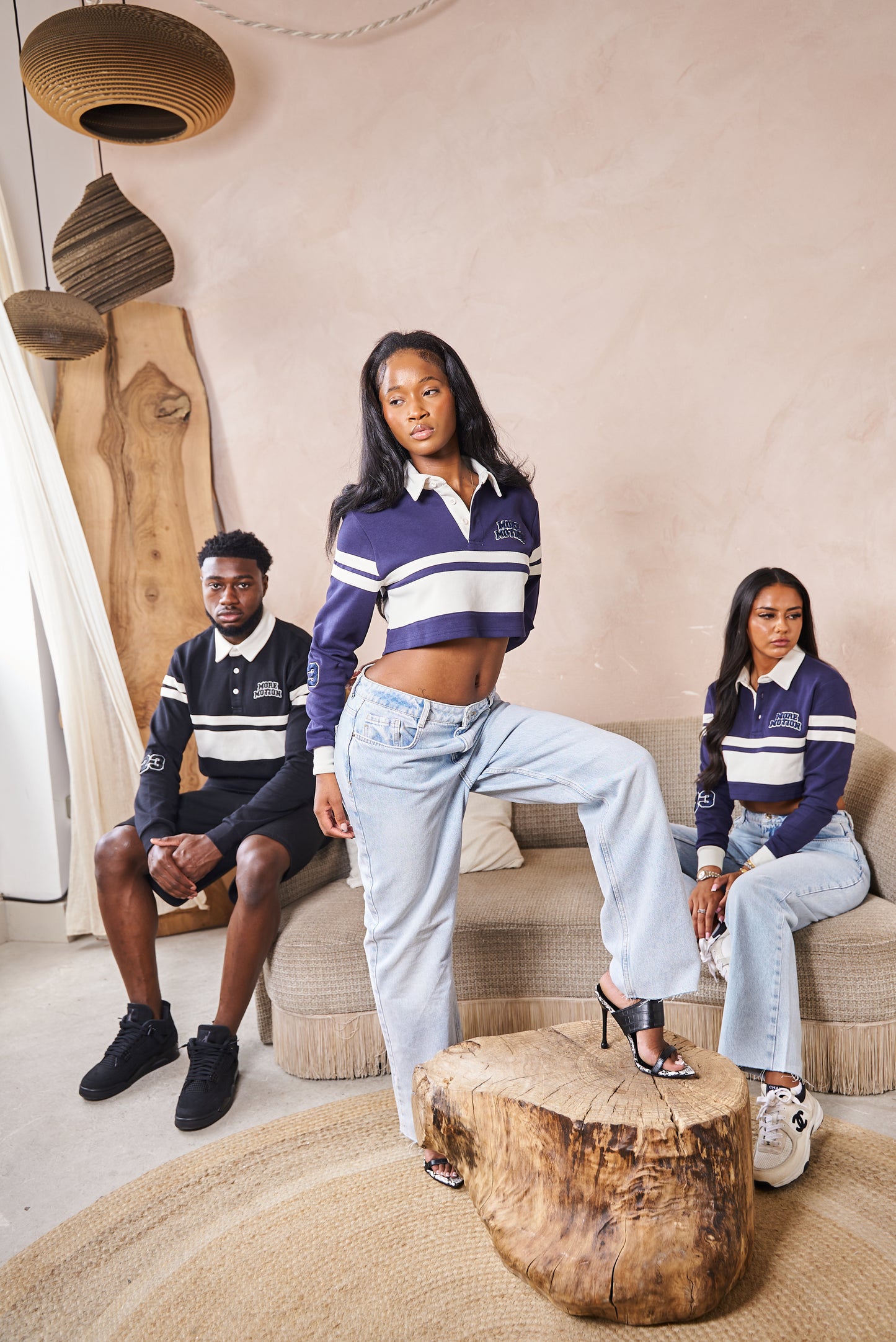 RUGBY CROPPED POLO - NAVY/CREAM