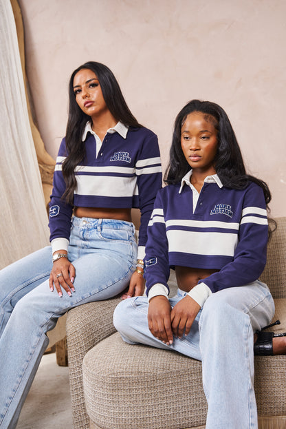 RUGBY CROPPED POLO - NAVY/CREAM