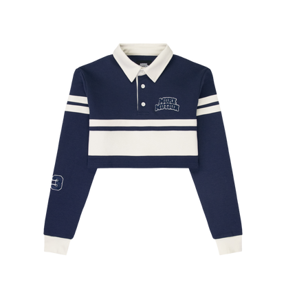 RUGBY CROPPED POLO - NAVY/CREAM